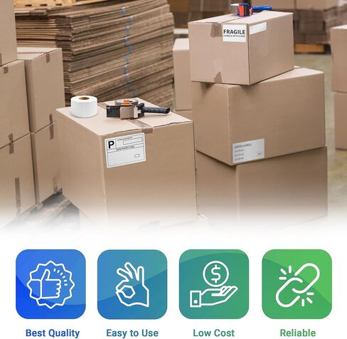 AMIFF White Thermal Labels, Direct Thermal Labels Roll 4 x 2 Inch, 10380 Count, 3 Inch Core, Polypropylene Perforated Label Stickers for Shipping and Organization, Freezer Grade Glue in Kuwait