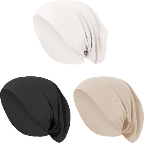 3Pcs Muslim Hijab Undercaps, Breathable Elastic Prayer Caps, Seamless Plain Color Beanie for Women, Ramadan Eid Islamic Clothing Accessories, Black White Beige in Saudi Arabia