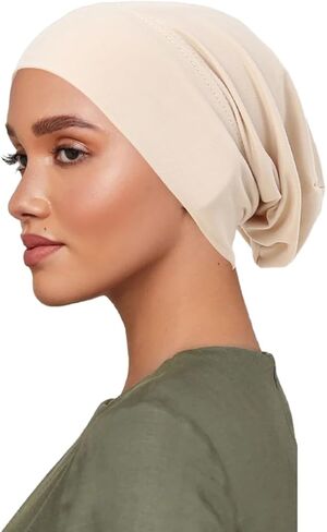 3Pcs Muslim Hijab Undercaps, Breathable Elastic Prayer Caps, Seamless Plain Color Beanie for Women, Ramadan Eid Islamic Clothing Accessories, Black White Beige in Saudi Arabia