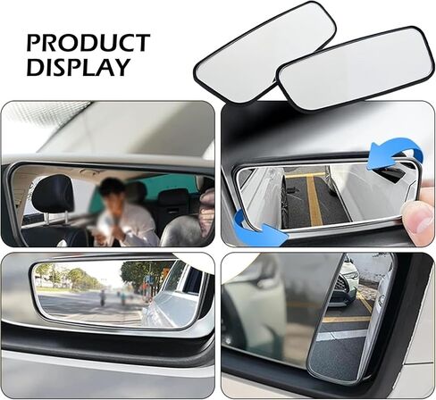 2 PCS Blind Spot Mirror, Framed Rectangular Adjustable Blind Spot Mirror, HD Glass and Convex Wide Angle Rearview Mirrors, Universal Adhesive Blindspot Mirrors for Most Cars (Black) in Kuwait