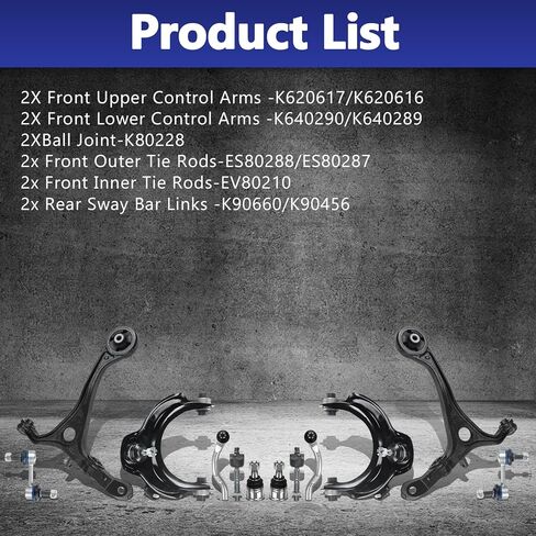 Suspension Kit, Front Lower Upper Control Arm With Ball Joint Sway Bar Inner Outer Tie Rod Replacement For 2003-2007 Honda, 2004-2008 Accord Acura TSX - 12 Pcs in Saudi Arabia
