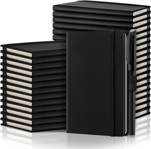 Laumoi 36 Sets Pocket Notebook Journals with Pens A6 Cute Small Journal Notebook Ruled Lined Mini Notepad Hardcover Executive Notebooks Set with Pen Holder for School Office, 3.7 x 5.7 Inch (Black) in Saudi Arabia