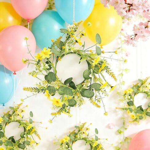 6 Pcs Spring Daisy Candle Rings Wreaths for Kitchen Cabinet Artificial Yellow Flower Mini Wreath Pillar Candle Holder for Easter Wedding Party Tabletop Centerpiece Decor in Kuwait