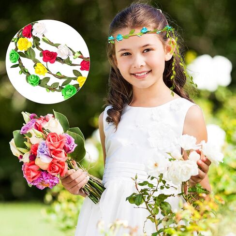 30 قطعة متنوعة من الزهور الملونة على شكل تاج بوهيمي من الزهور عصابات الرأس متعددة الألوان، عصابة رأس إكليل إكليل من الأوراق الخضراء، ديكور للنساء، لوازم حفلات الزفاف وأعياد الميلاد والحفلات الجنية in Kuwait