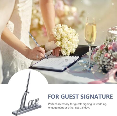 NUOBESTY Wedding Signing Pen Set with Silver Plated Love Pen Holder for Guest Book Signing Engagement and Party in Saudi Arabia