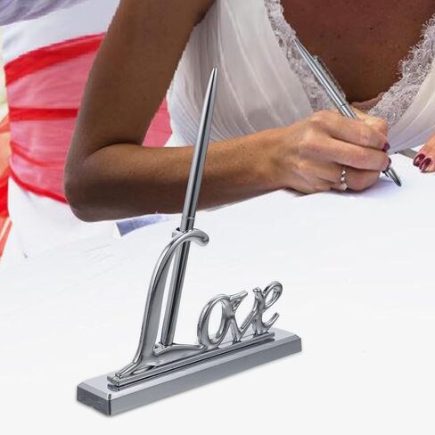 NUOBESTY Wedding Signing Pen Set with Silver Plated Love Pen Holder for Guest Book Signing Engagement and Party in Saudi Arabia