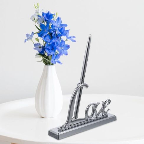 NUOBESTY Wedding Signing Pen Set with Silver Plated Love Pen Holder for Guest Book Signing Engagement and Party in Saudi Arabia