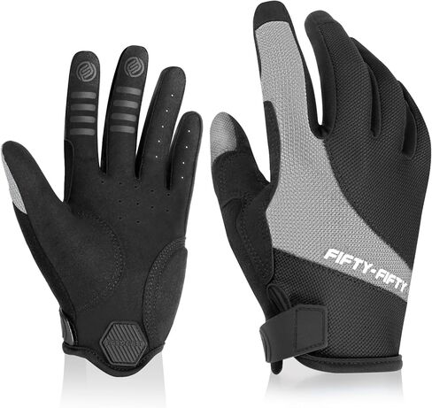 FIFTY-FIFTY Mountain Bike Gloves for Men Women, Full Finger Pad Cycling Glove, Breathable, Anti-Slip, Shock-Absorbing and Touch Screen for Road MTB Outdoor Biking in Kuwait