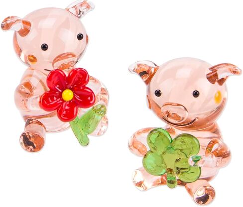 SaiDian 2Pcs Cute Hand Blown Glass Pig Figurine Miniature Crystal Pig Statues for Home Office Decor Lucky 3D Animal Ornaments for Desk Bookshelf and Collectors in Saudi Arabia