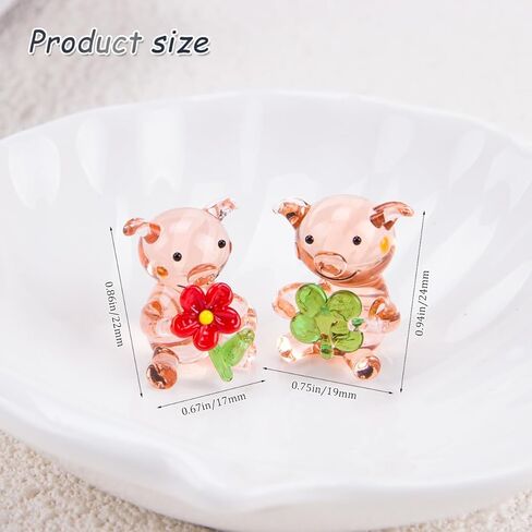 SaiDian 2Pcs Cute Hand Blown Glass Pig Figurine Miniature Crystal Pig Statues for Home Office Decor Lucky 3D Animal Ornaments for Desk Bookshelf and Collectors in Saudi Arabia