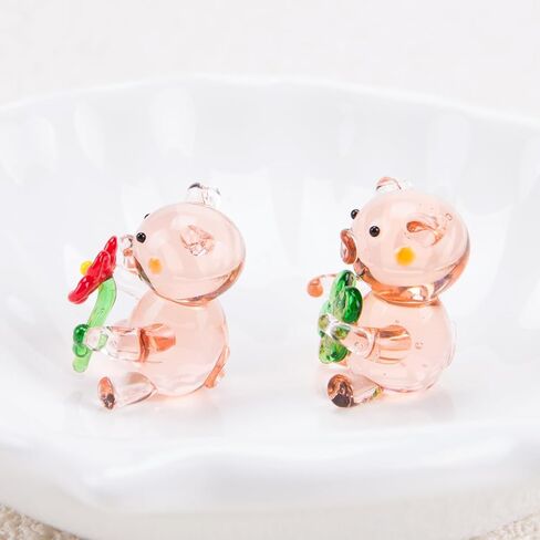 SaiDian 2Pcs Cute Hand Blown Glass Pig Figurine Miniature Crystal Pig Statues for Home Office Decor Lucky 3D Animal Ornaments for Desk Bookshelf and Collectors in Saudi Arabia