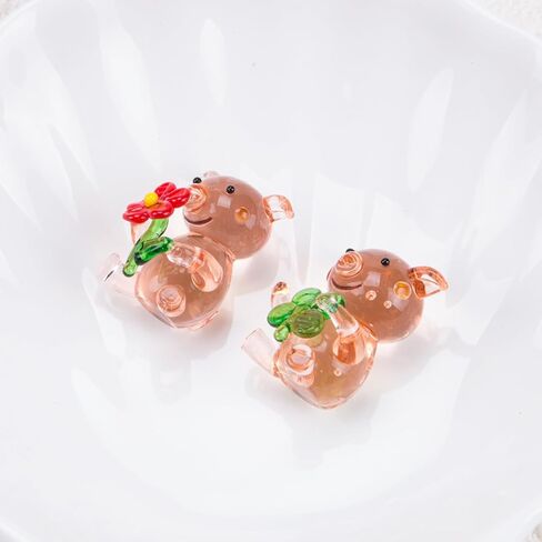 SaiDian 2Pcs Cute Hand Blown Glass Pig Figurine Miniature Crystal Pig Statues for Home Office Decor Lucky 3D Animal Ornaments for Desk Bookshelf and Collectors in Saudi Arabia