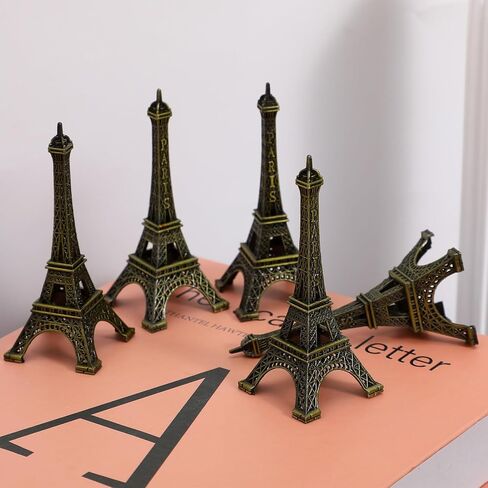 5 Pieces Eiffel Tower Model Set Decorative Metal Statue with Vintage Bronze Finish 8cm Small Desktop Ornament Creative Home Office Decor in Saudi Arabia