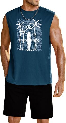 Mens Beach Summer 2 Piece Sets Palm Tree Vacation Tropical Graphic Tank Tops and Waffle Shorts Outfits (S-XXL) in Kuwait