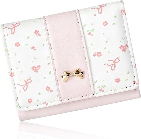 Cute Wallets for Women,Floral Coquette Bow Wallet, Mini Tri-Fold Card Holder with 7 Slots, ID Window, and Cash Compartment for Women and Girls, Pink in Saudi Arabia