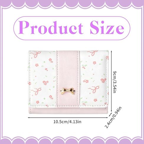 Cute Wallets for Women,Floral Coquette Bow Wallet, Mini Tri-Fold Card Holder with 7 Slots, ID Window, and Cash Compartment for Women and Girls, Pink in Saudi Arabia