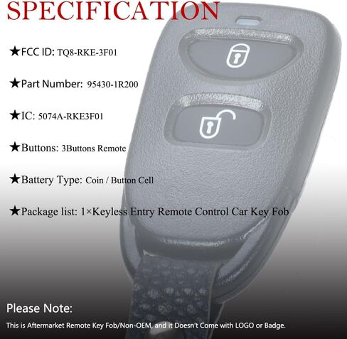 MechanMagic مفتاح فوب دخول بدون مفتاح يناسب لشركة هيونداي أكسنت 2012 2013 2014 استبدال التحكم عن بعد TQ8-RKE-3F01 95430-1R200 in Kuwait