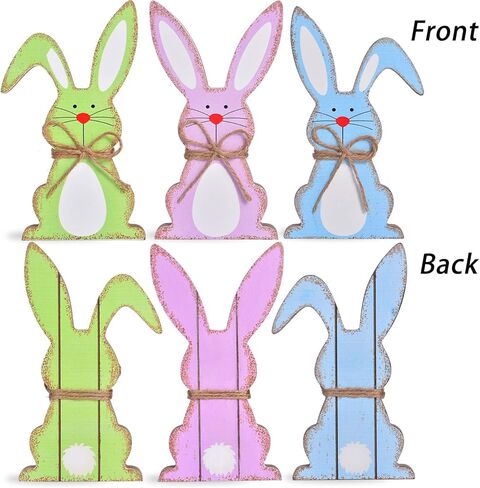 زينة عيد الفصح للمنزل، 3 قطع ديكور طاولة أرنب عيد الفصح، علامات خشبية طبيعية لعيد الفصح، سطح طاولة ريفي لديكور عيد الفصح لديكور صينية متدرجة وهدايا عيد الفصح (3 ألوان) in Kuwait