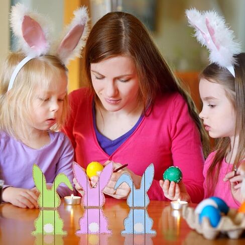 زينة عيد الفصح للمنزل، 3 قطع ديكور طاولة أرنب عيد الفصح، علامات خشبية طبيعية لعيد الفصح، سطح طاولة ريفي لديكور عيد الفصح لديكور صينية متدرجة وهدايا عيد الفصح (3 ألوان) in Kuwait