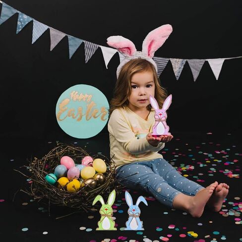 زينة عيد الفصح للمنزل، 3 قطع ديكور طاولة أرنب عيد الفصح، علامات خشبية طبيعية لعيد الفصح، سطح طاولة ريفي لديكور عيد الفصح لديكور صينية متدرجة وهدايا عيد الفصح (3 ألوان) in Kuwait