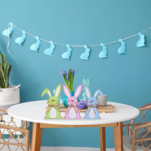 زينة عيد الفصح للمنزل، 3 قطع ديكور طاولة أرنب عيد الفصح، علامات خشبية طبيعية لعيد الفصح، سطح طاولة ريفي لديكور عيد الفصح لديكور صينية متدرجة وهدايا عيد الفصح (3 ألوان) in Kuwait
