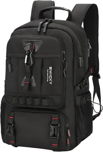 SWICKY 60L Large Expandable Travel Backpack with Shoe Compartment, Laptop Compartment, USB Port, Water Resistant, Unisex Backpack for Travel & Hiking (Black) in Saudi Arabia