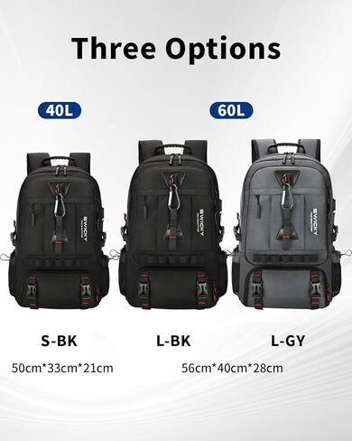 SWICKY 60L Large Expandable Travel Backpack with Shoe Compartment, Laptop Compartment, USB Port, Water Resistant, Unisex Backpack for Travel & Hiking (Black) in Saudi Arabia