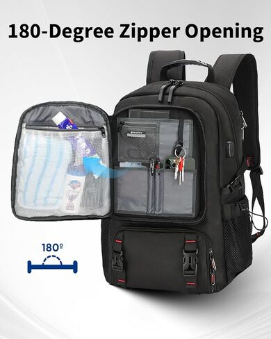 SWICKY 60L Large Expandable Travel Backpack with Shoe Compartment, Laptop Compartment, USB Port, Water Resistant, Unisex Backpack for Travel & Hiking (Black) in Saudi Arabia