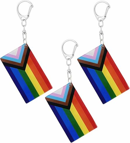 Progress Pride Rainbow Flag Keychain - Double Sided Acrylic D Shape Chains Gay LGBTQ Flags Key Chains Men and Women Style Car Key chain Gifts Decoration (3 Pcs) in Kuwait