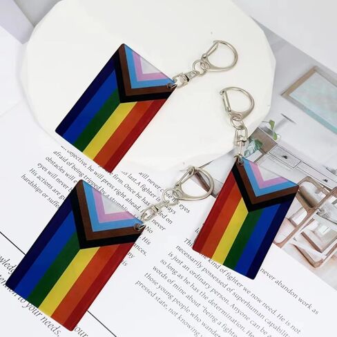 Progress Pride Rainbow Flag Keychain - Double Sided Acrylic D Shape Chains Gay LGBTQ Flags Key Chains Men and Women Style Car Key chain Gifts Decoration (3 Pcs) in Kuwait