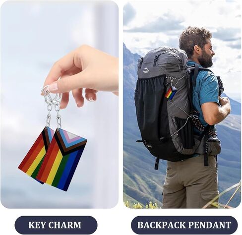 Progress Pride Rainbow Flag Keychain - Double Sided Acrylic D Shape Chains Gay LGBTQ Flags Key Chains Men and Women Style Car Key chain Gifts Decoration (3 Pcs) in Kuwait