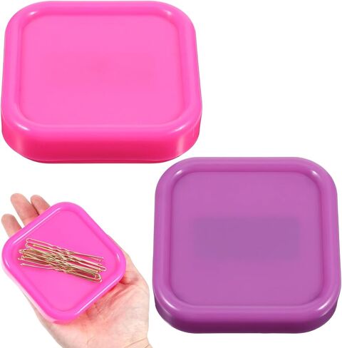 2 Pcs Bobby Pin Holder Magnetic Paper Clip Holder Square Magnetic Pin Cushion Hairpin Storage Box Hair Clip Collector for Desk Vanity Sewing Quilting DIY Projects (Rose, Purple) in Saudi Arabia