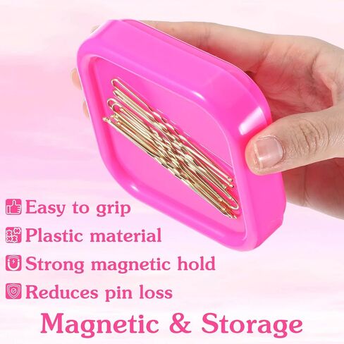 2 Pcs Bobby Pin Holder Magnetic Paper Clip Holder Square Magnetic Pin Cushion Hairpin Storage Box Hair Clip Collector for Desk Vanity Sewing Quilting DIY Projects (Rose, Purple) in Saudi Arabia