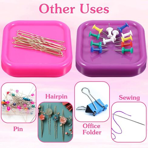 2 Pcs Bobby Pin Holder Magnetic Paper Clip Holder Square Magnetic Pin Cushion Hairpin Storage Box Hair Clip Collector for Desk Vanity Sewing Quilting DIY Projects (Rose, Purple) in Saudi Arabia