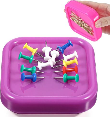 2 Pcs Bobby Pin Holder Magnetic Paper Clip Holder Square Magnetic Pin Cushion Hairpin Storage Box Hair Clip Collector for Desk Vanity Sewing Quilting DIY Projects (Rose, Purple) in Saudi Arabia