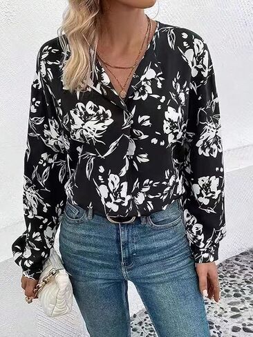 Plus Size Women's Fashion Printing Shirt Spring Autumn Long Sleeve Shirts Casual V-Neck Elegant Women Blouses Female Tops in Saudi Arabia