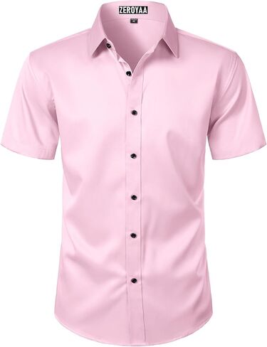 ZEROYAA Men's Short Sleeve Dress Shirt Casual Wrinkle Free Stretch Modern Slim Fit Button Down Shirts in Saudi Arabia