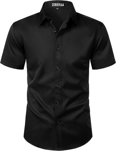 ZEROYAA Men's Short Sleeve Dress Shirt Casual Wrinkle Free Stretch Modern Slim Fit Button Down Shirts in Saudi Arabia