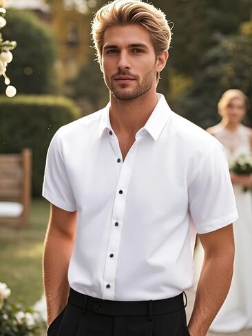 ZEROYAA Men's Short Sleeve Dress Shirt Casual Wrinkle Free Stretch Modern Slim Fit Button Down Shirts in Saudi Arabia