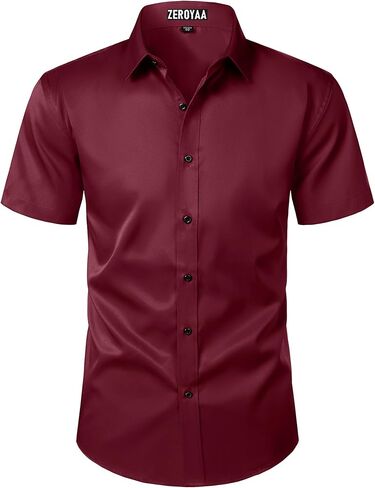 ZEROYAA Men's Short Sleeve Dress Shirt Casual Wrinkle Free Stretch Modern Slim Fit Button Down Shirts in Saudi Arabia