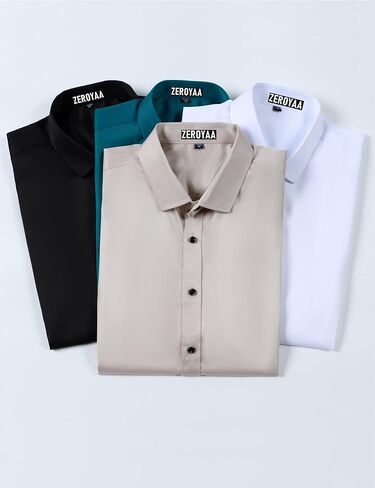 ZEROYAA Men's Short Sleeve Dress Shirt Casual Wrinkle Free Stretch Modern Slim Fit Button Down Shirts in Saudi Arabia