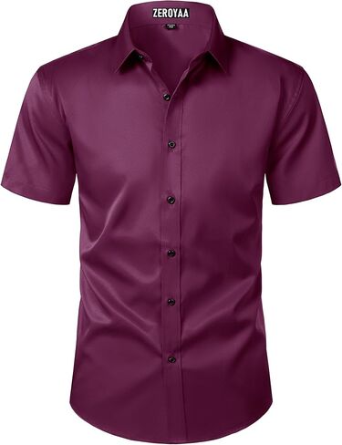 ZEROYAA Men's Short Sleeve Dress Shirt Casual Wrinkle Free Stretch Modern Slim Fit Button Down Shirts in Saudi Arabia