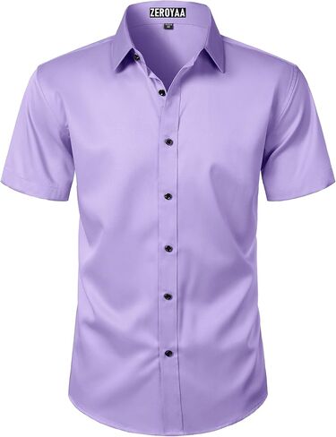 ZEROYAA Men's Short Sleeve Dress Shirt Casual Wrinkle Free Stretch Modern Slim Fit Button Down Shirts in Saudi Arabia