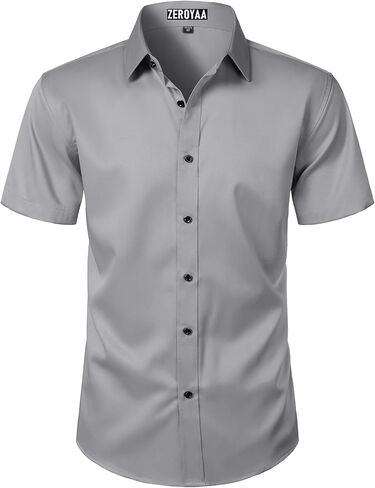 ZEROYAA Men's Short Sleeve Dress Shirt Casual Wrinkle Free Stretch Modern Slim Fit Button Down Shirts in Saudi Arabia