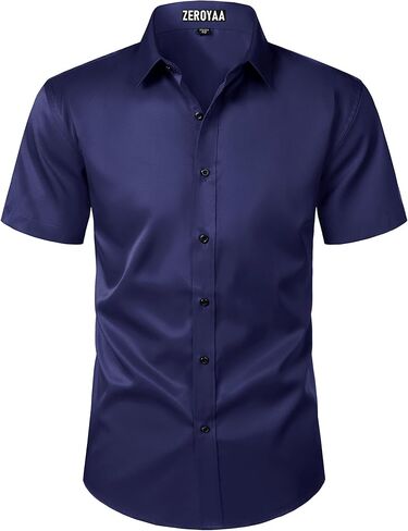 ZEROYAA Men's Short Sleeve Dress Shirt Casual Wrinkle Free Stretch Modern Slim Fit Button Down Shirts in Saudi Arabia