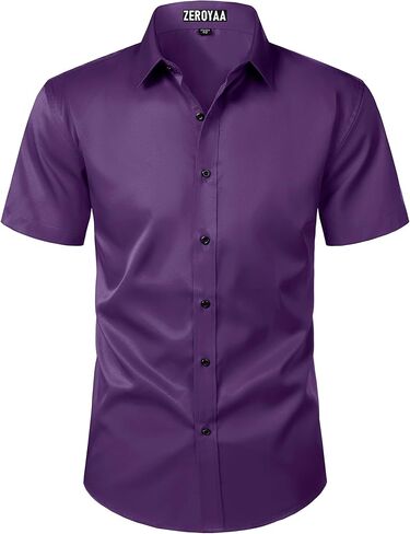 ZEROYAA Men's Short Sleeve Dress Shirt Casual Wrinkle Free Stretch Modern Slim Fit Button Down Shirts in Saudi Arabia