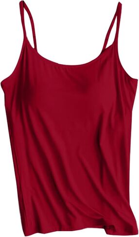 Women's Camisole with Built in Bras Cotton Padded Modal Tank Tops Plus Size Adjustable Spaghetti Strap Shelf Bra in Saudi Arabia
