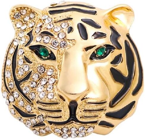 Cool Rhinestone Tiger Head Brooch Pins Gold Silver Color Animal Lapel Pin Elegant Charm Lion Coat Collar Brooch for Men Suit Pin in Saudi Arabia