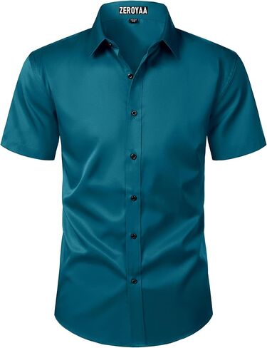 ZEROYAA Men's Short Sleeve Dress Shirt Casual Wrinkle Free Stretch Modern Slim Fit Button Down Shirts in Saudi Arabia