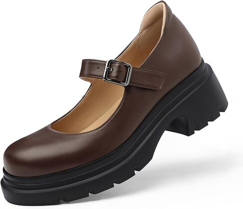 FEMSTEP Women's Mary Jane Shoes, Chunky Heels Platform Mary Janes Pumps with Adjustable Strap, Round Toe Non-Slip Dress Shoes for Women Work Casual Dressy Shoes in Kuwait
